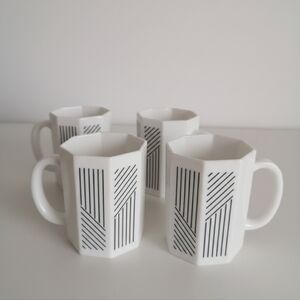 Milk Glass French 80's style Mug Set of 4